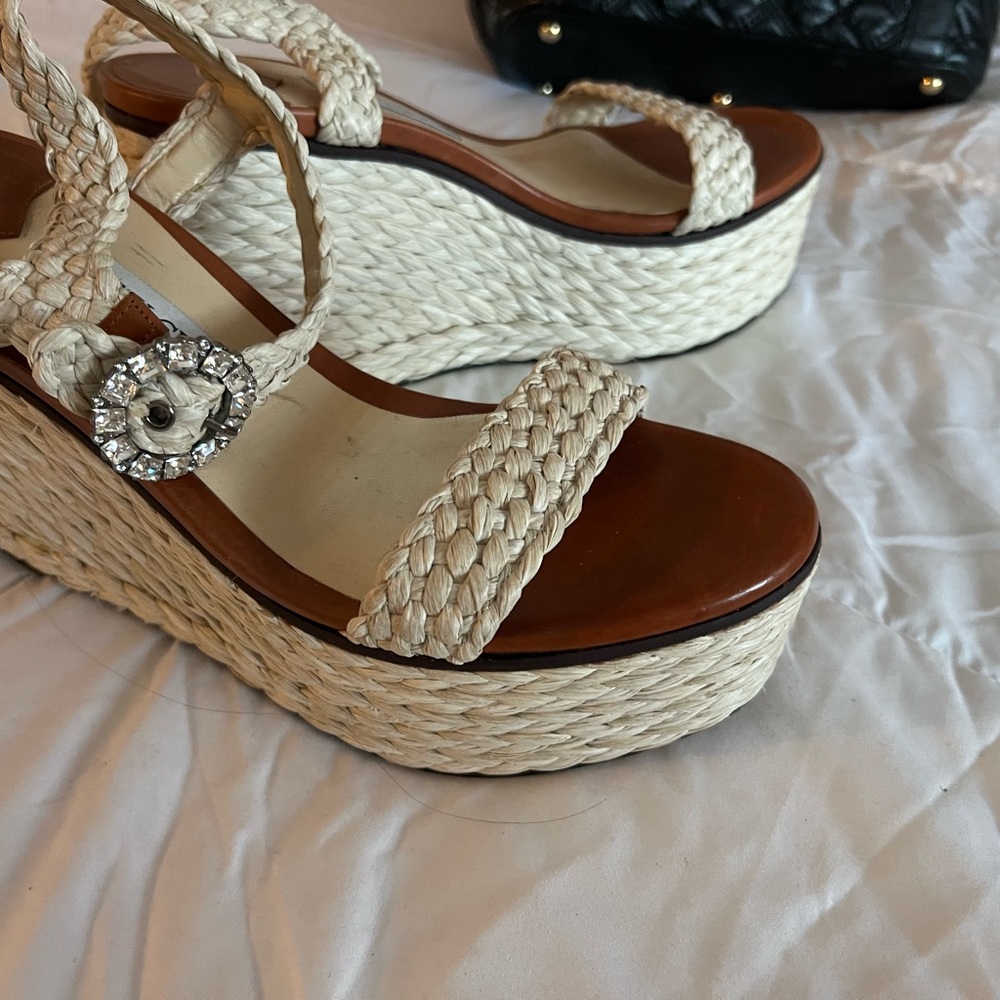 Jimmy Choo Nylah 100 raffia platform wedge sandals